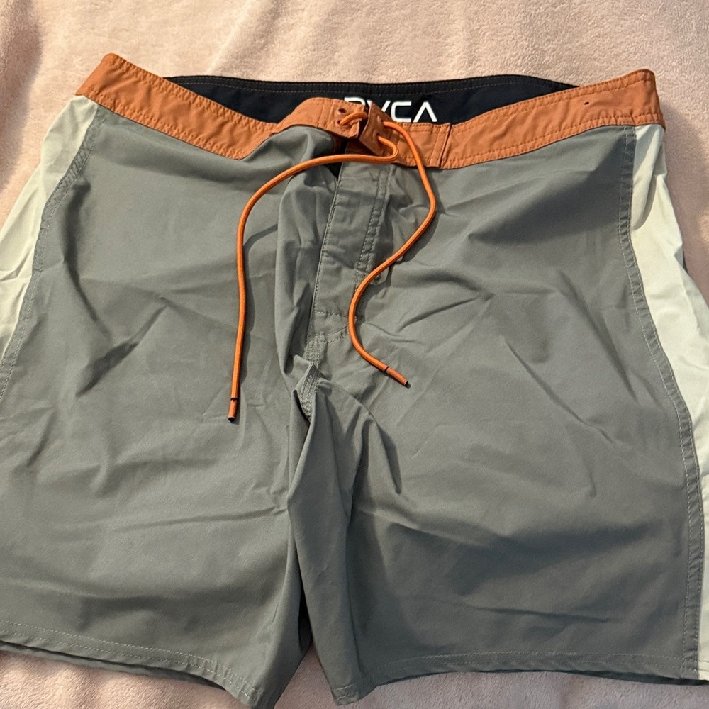 RVCA Men's Swim Shorts - Gray, Orange, and Cream